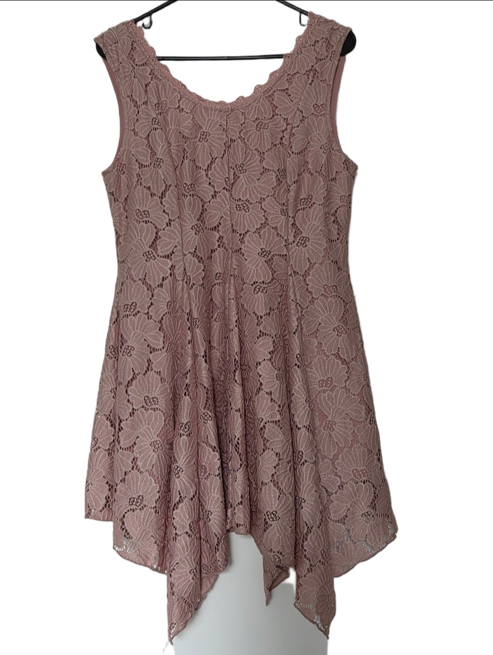 Altar'd State Dusty Rose Floral Lace Handkerchief Hem Dress